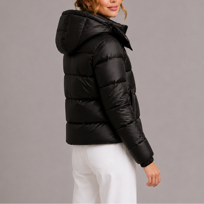 Lightweight Puffer Jacket with Hood and Water-Resistant Fabric for Women