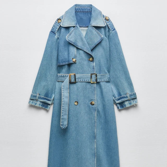 Trench pour femme long en denim tendance
