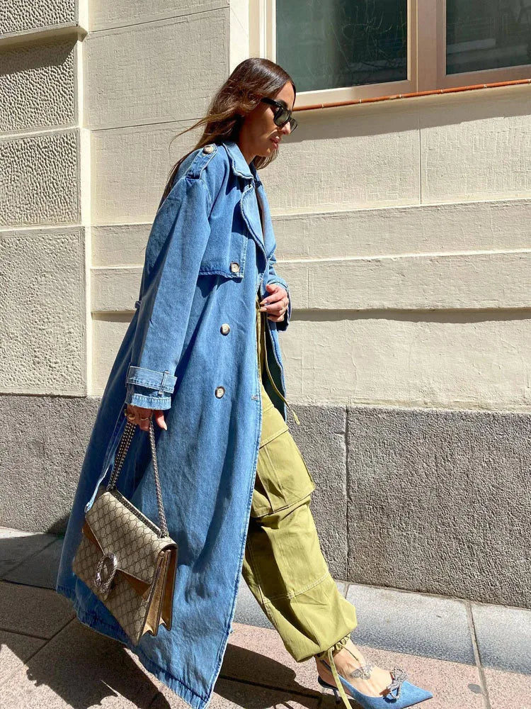 Trench pour femme long en denim tendance