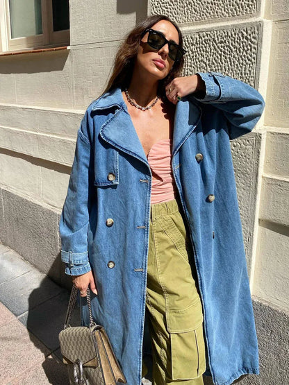 Trench pour femme long en denim tendance