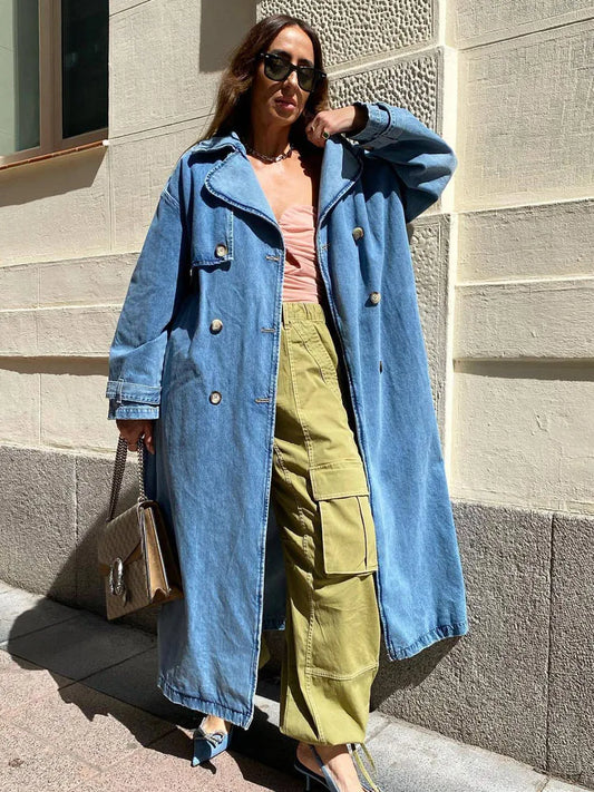 Trench pour femme long en denim tendance