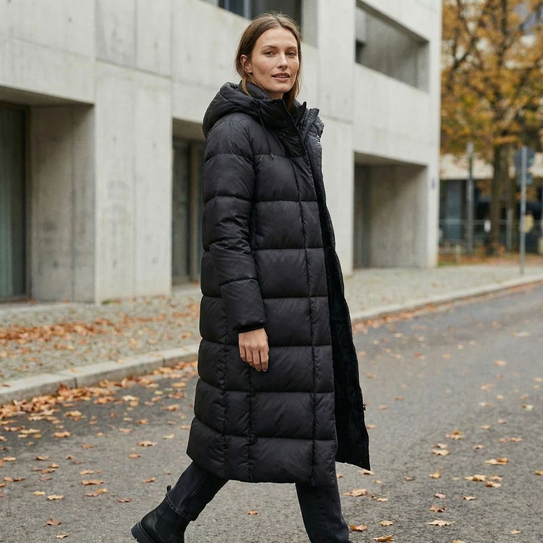 Warme, lange Oversize-Daunenjacke für Damen