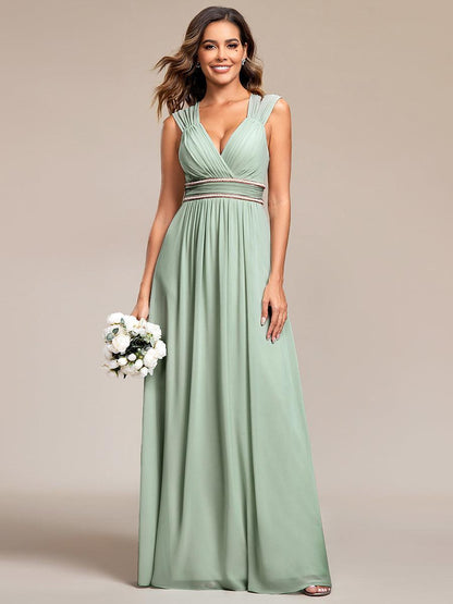 Robe longue de demoiselle d'honneur froncée à col en V