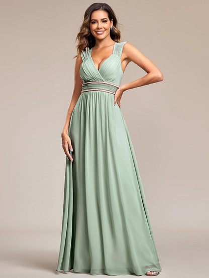 Robe longue de demoiselle d'honneur froncée à col en V