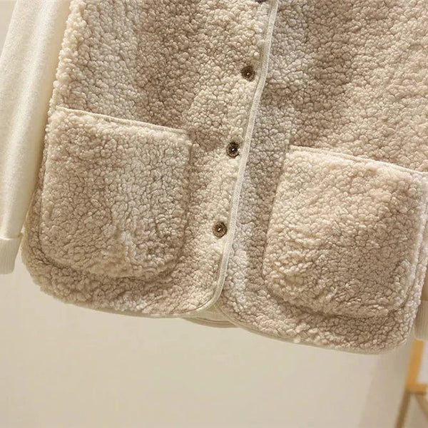 Plush Teddy Vest with Button Front and Patch Pockets for Women