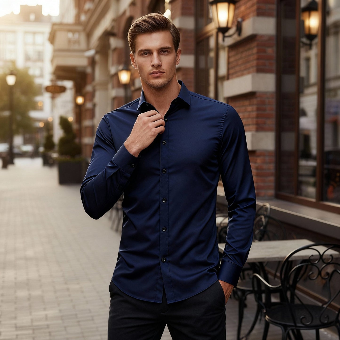 Koszula z długim rękawem i klasycznym kołnierzem