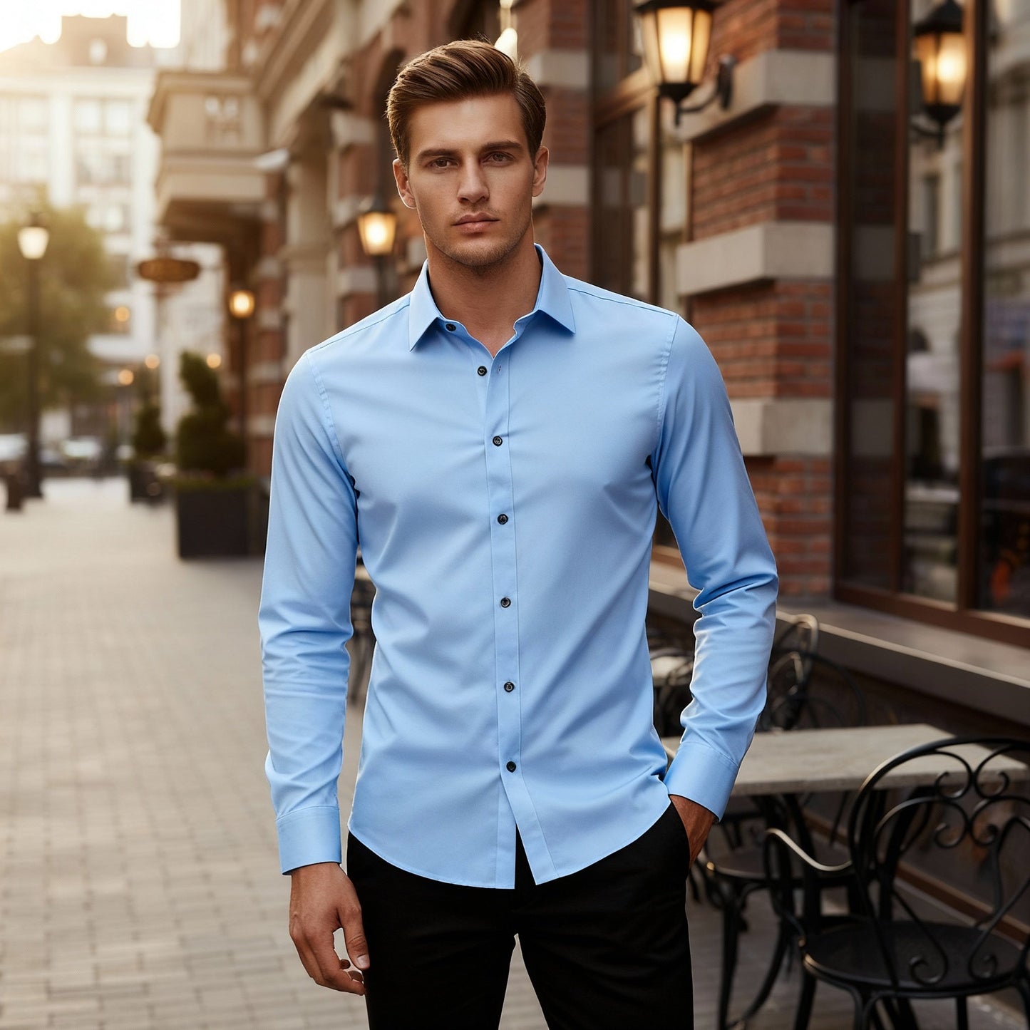 Koszula z długim rękawem i klasycznym kołnierzem