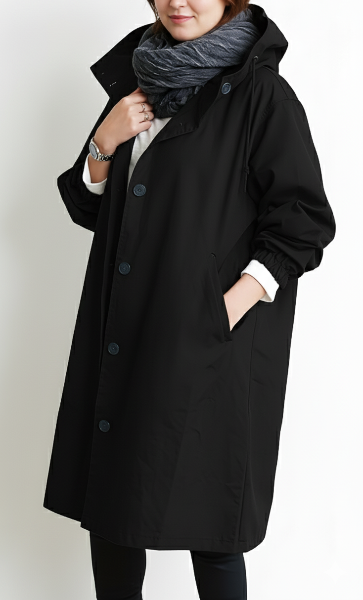 Trench pour femme oversize à capuche avec coupe ample et décontractée