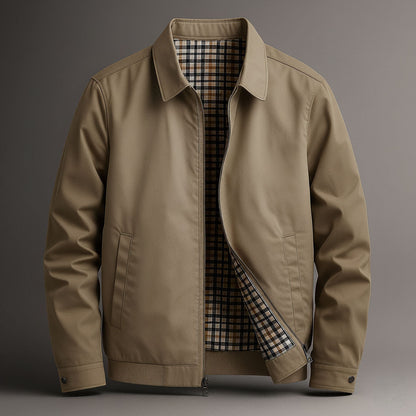 Classic Zip Front Harrington Jacket with Check Lining for Men