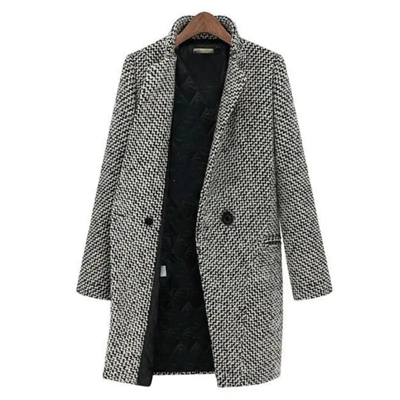 Manteau long pied-de-poule chic