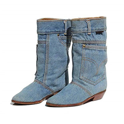 Bottes mi-hautes en denim au style casual