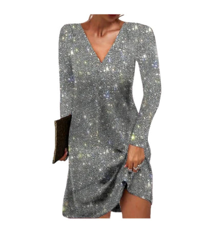 Robe à sequins pour femmes avec manches longues pour soirées et événements