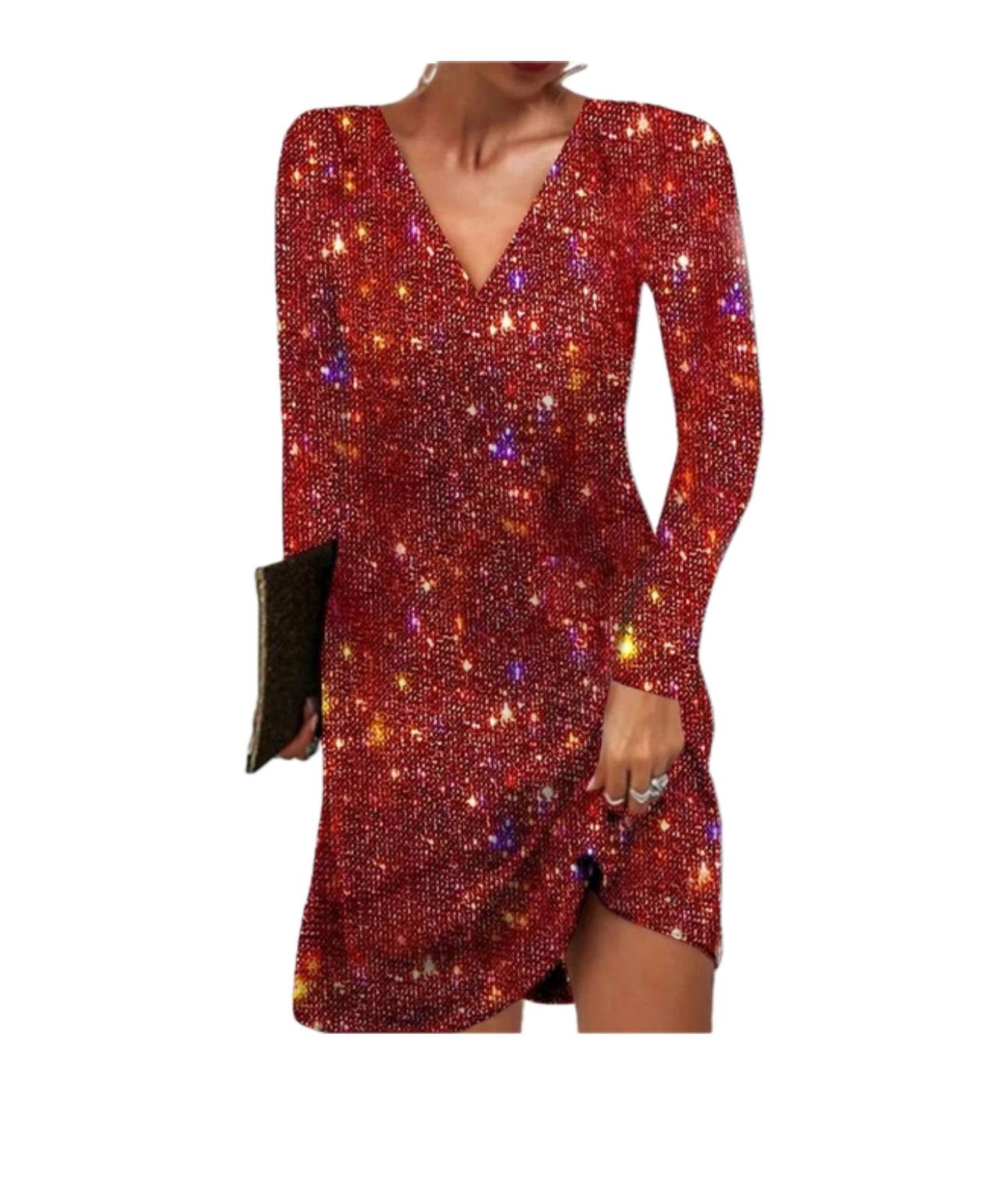Robe à sequins pour femmes avec manches longues pour soirées et événements