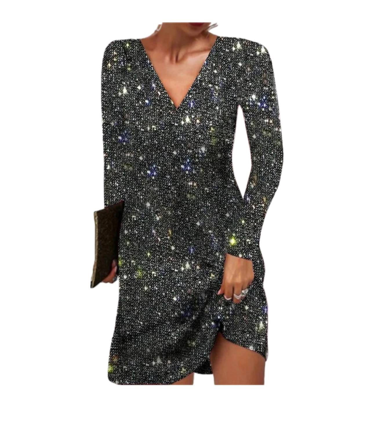 Robe à sequins pour femmes avec manches longues pour soirées et événements