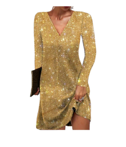 Robe à sequins pour femmes avec manches longues pour soirées et événements