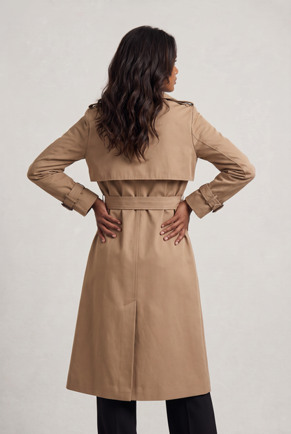 Double Breasted Trench Coat with Belted Waist and Storm Flap for Women