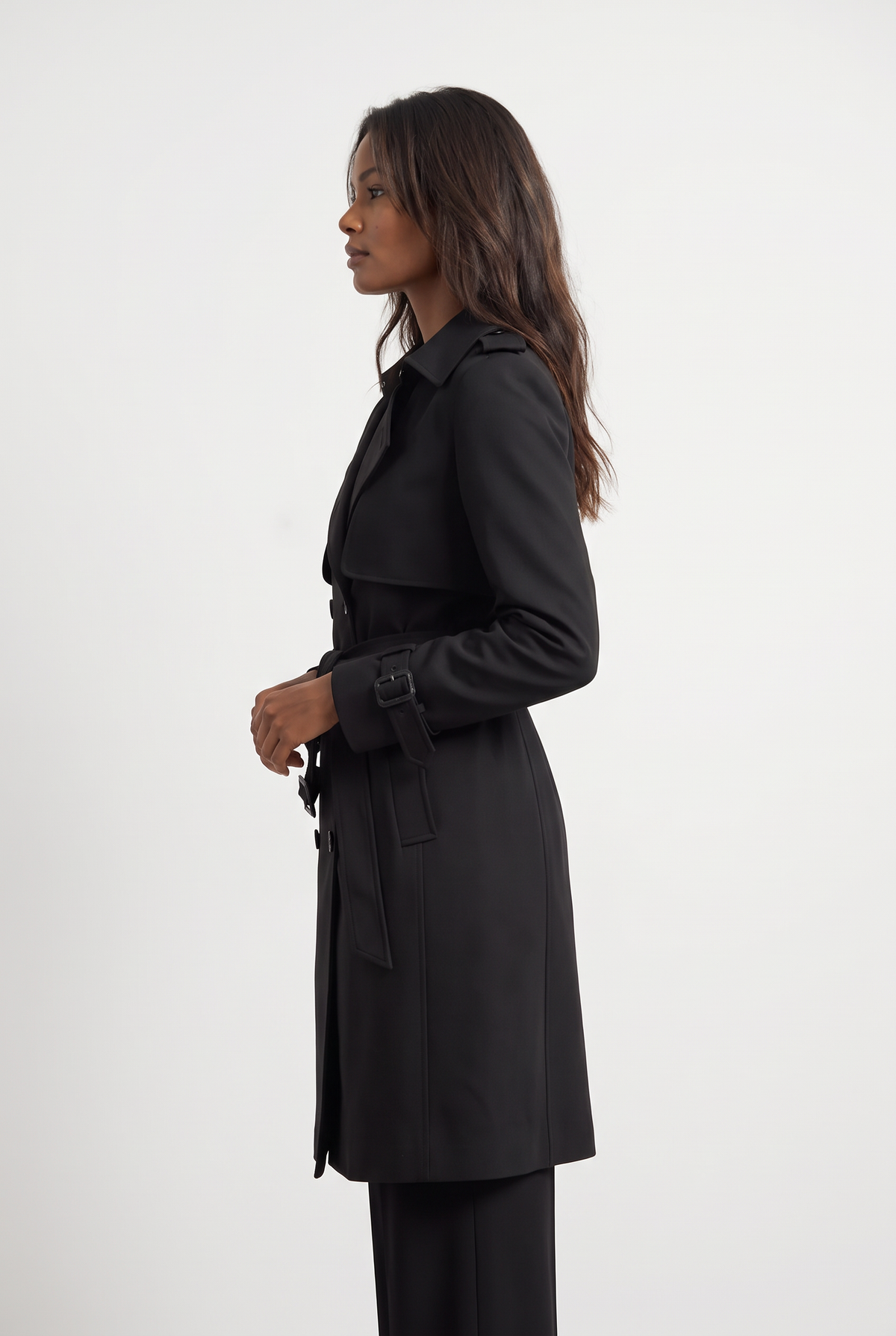 Double Breasted Trench Coat with Belted Waist and Storm Flap for Women