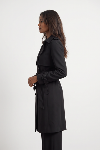 Double Breasted Trench Coat with Belted Waist and Storm Flap for Women