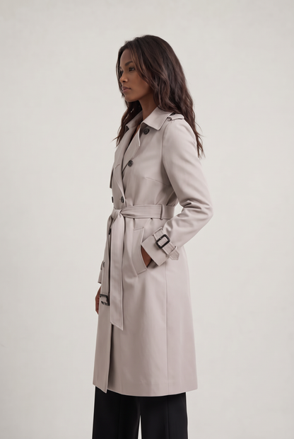 Double Breasted Trench Coat with Belted Waist and Storm Flap for Women