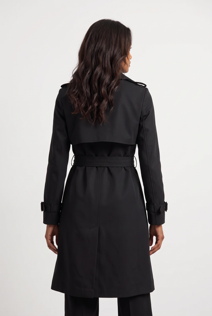 Double Breasted Trench Coat with Belted Waist and Storm Flap for Women