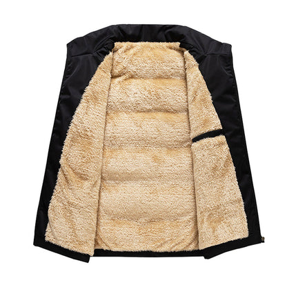 Plush Lined Puffer Vest with Stand Collar and Zip Pockets for Men