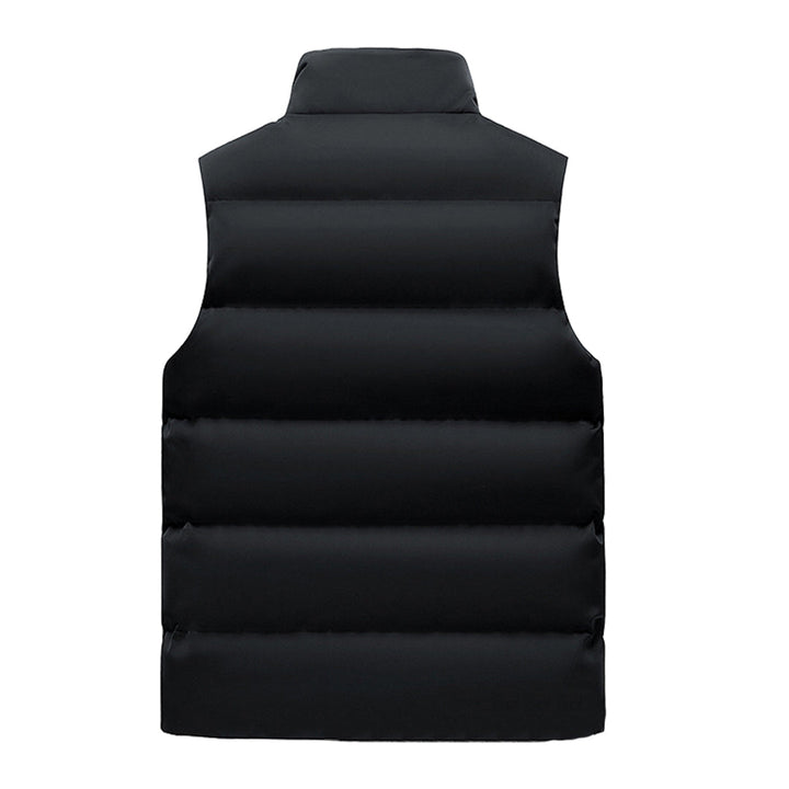 Plush Lined Puffer Vest with Stand Collar and Zip Pockets for Men