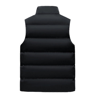 Plush Lined Puffer Vest with Stand Collar and Zip Pockets for Men