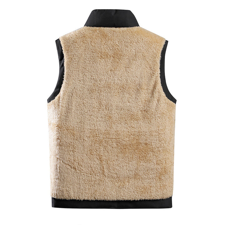 Plush Lined Puffer Vest with Stand Collar and Zip Pockets for Men