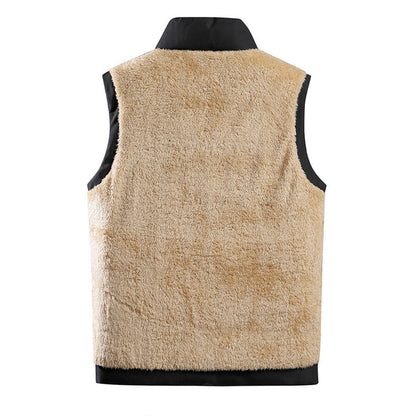 Plush Lined Puffer Vest with Stand Collar and Zip Pockets for Men