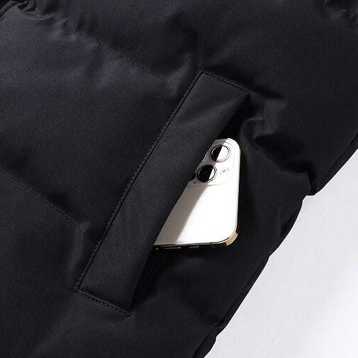 Plush Lined Puffer Vest with Stand Collar and Zip Pockets for Men