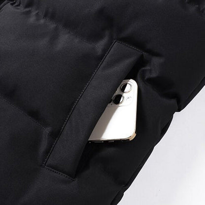 Plush Lined Puffer Vest with Stand Collar and Zip Pockets for Men
