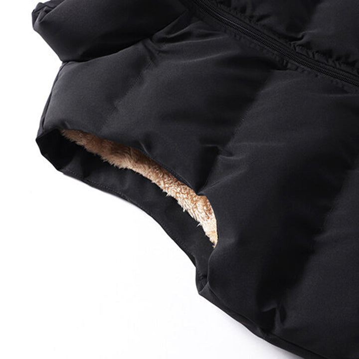Plush Lined Puffer Vest with Stand Collar and Zip Pockets for Men