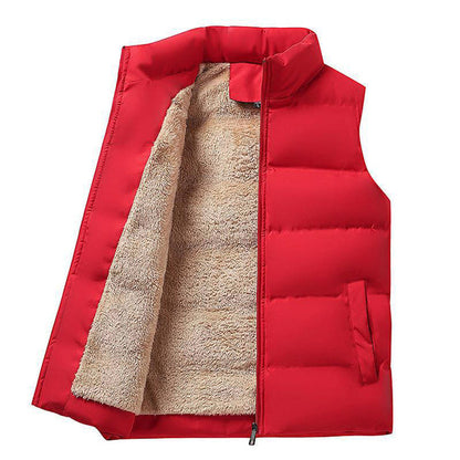 Plush Lined Puffer Vest with Stand Collar and Zip Pockets for Men
