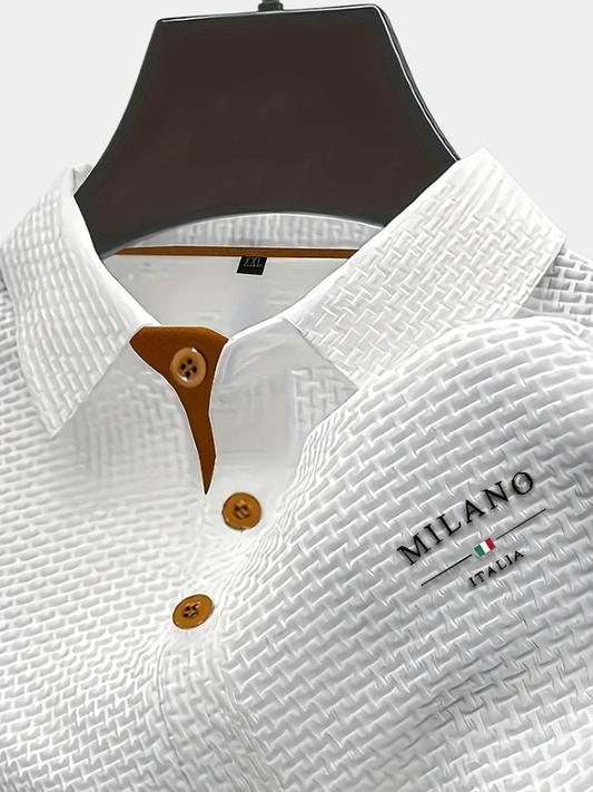 Long Sleeve Polo Shirt with Waffle Texture and Button Placket for Men