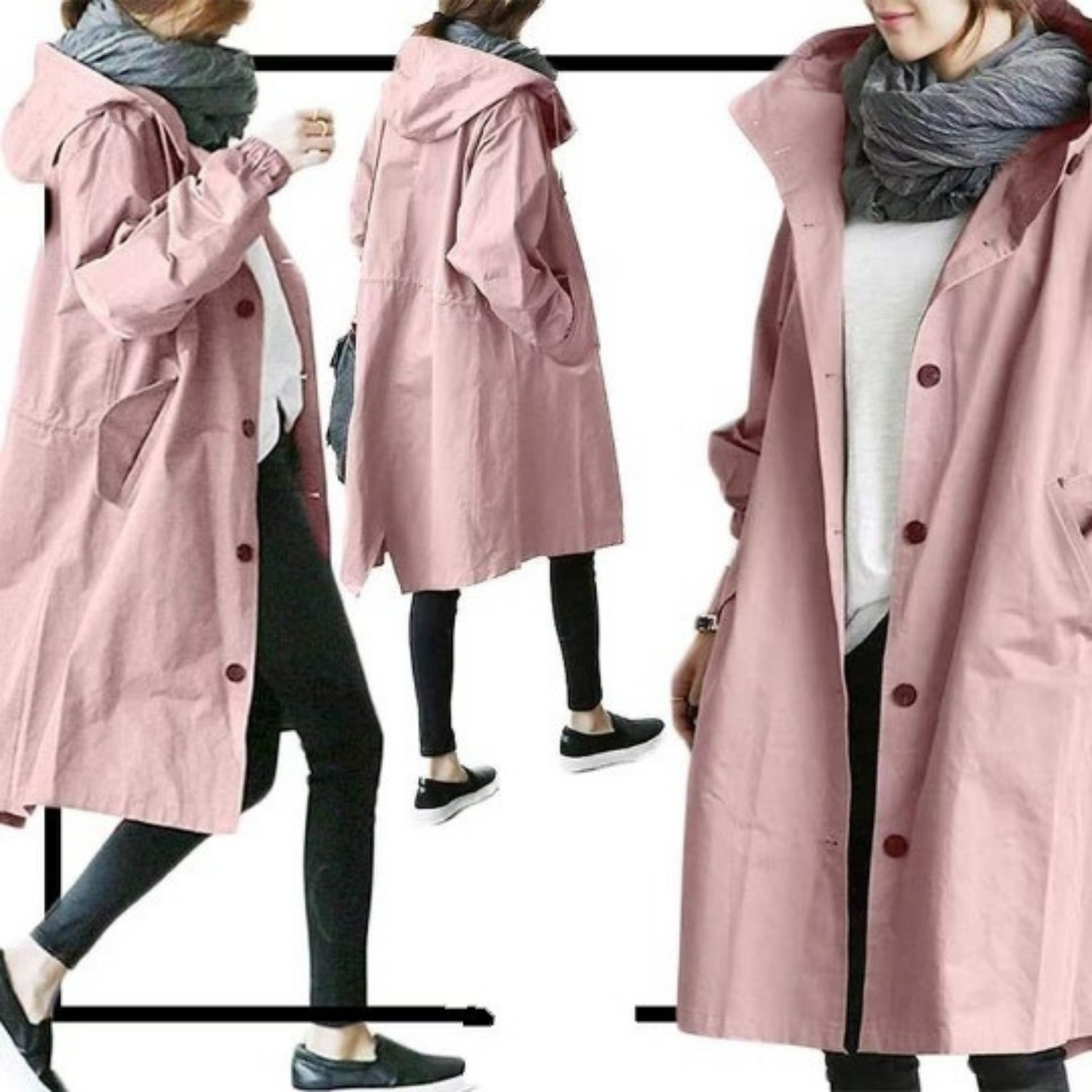 Trenchcoat long élégant avec capuche ajustable