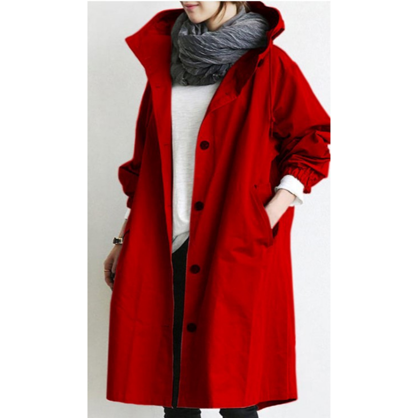 Trenchcoat long élégant avec capuche ajustable