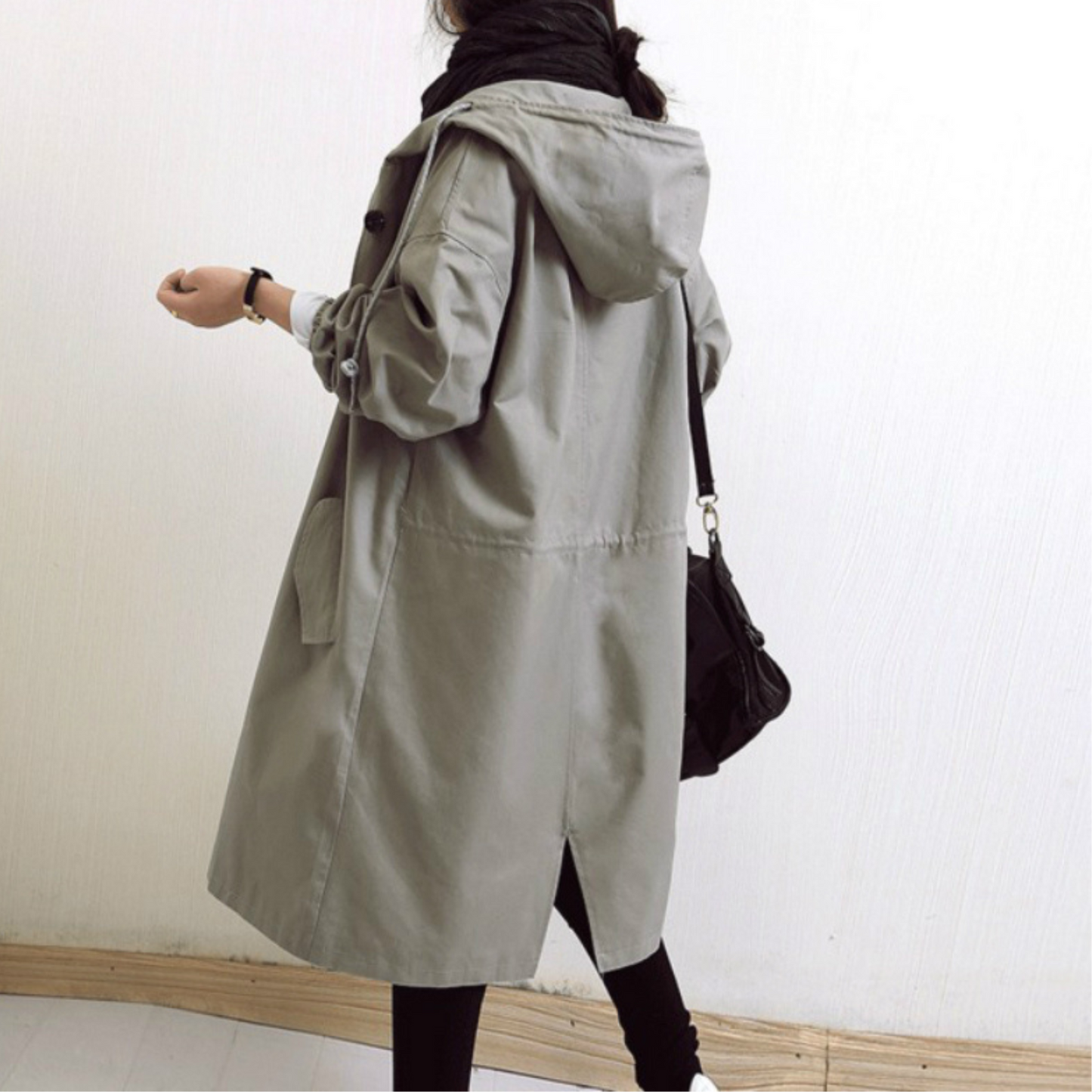 Trenchcoat long élégant avec capuche ajustable