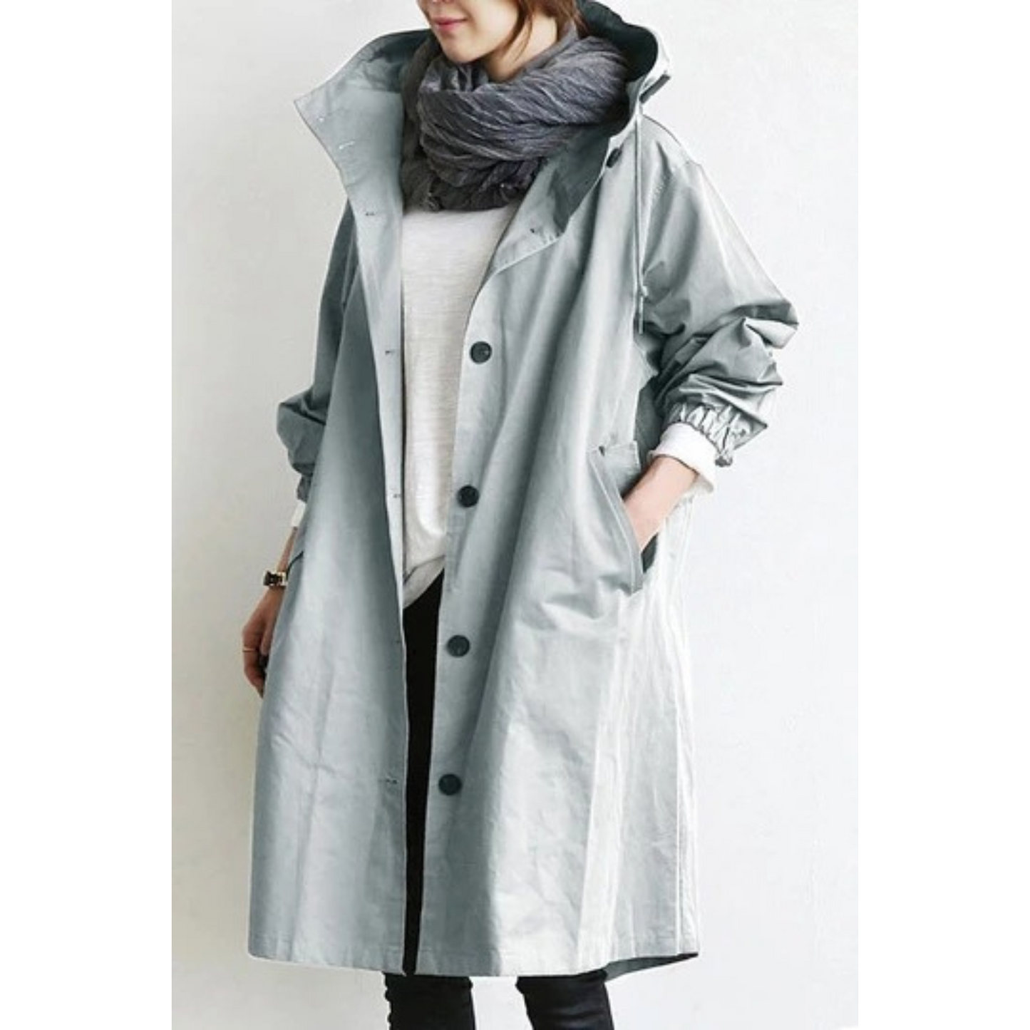 Trenchcoat long élégant avec capuche ajustable