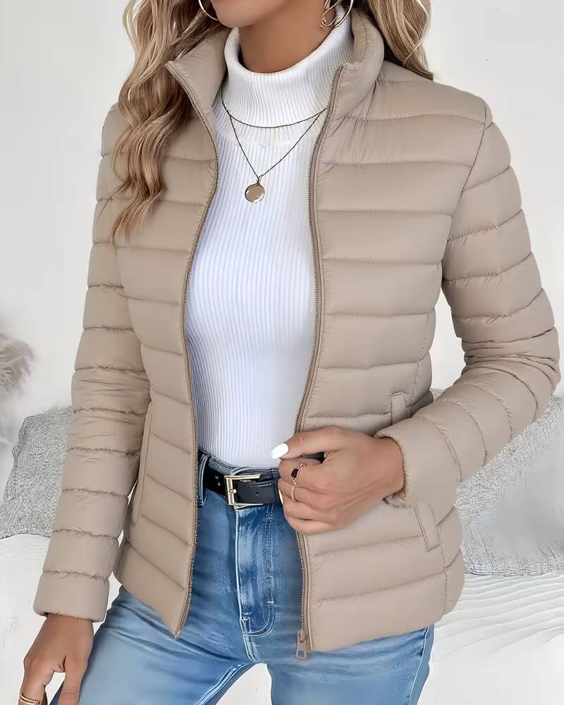 Insulated Puffer Jacket with Adjustable Hood and Pockets for Women