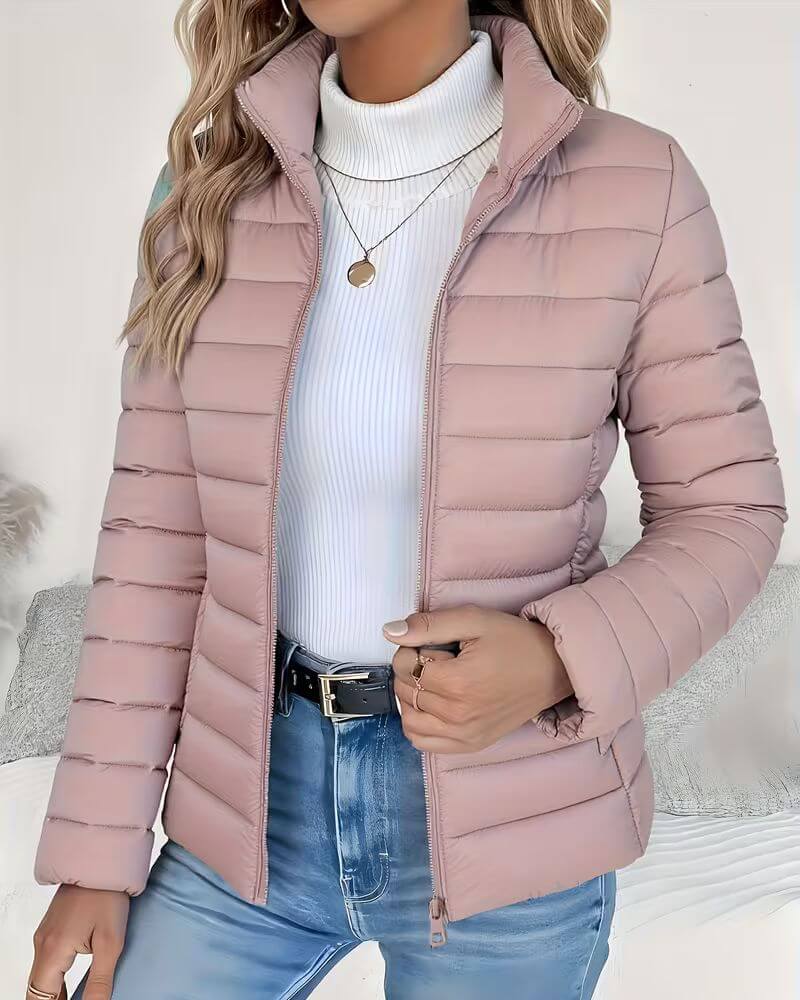 Insulated Puffer Jacket with Adjustable Hood and Pockets for Women