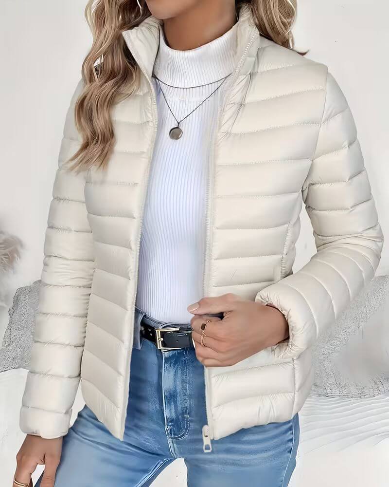 Insulated Puffer Jacket with Adjustable Hood and Pockets for Women