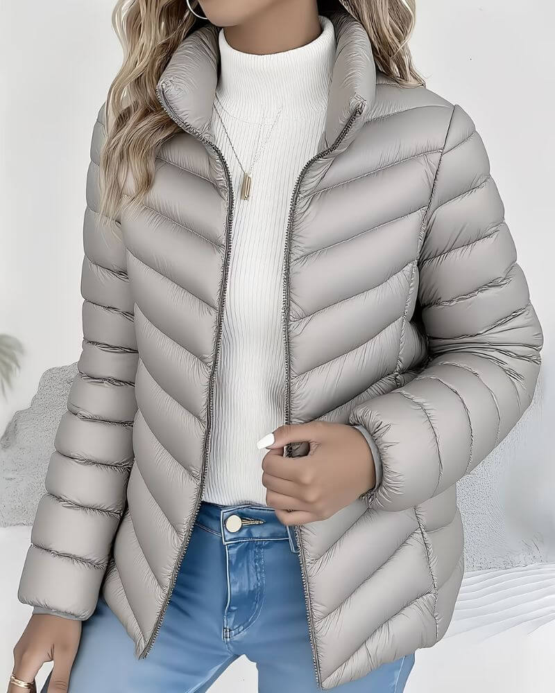Insulated Puffer Jacket with Adjustable Hood and Pockets for Women