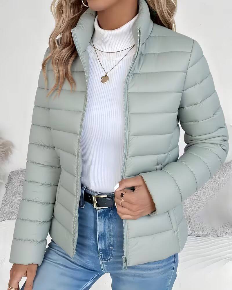 Insulated Puffer Jacket with Adjustable Hood and Pockets for Women