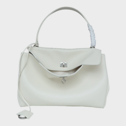 Structured Top Handle Bag with Turn Lock Flap and Long Strap for Women