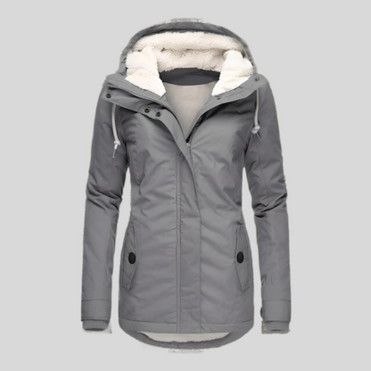 Langer eleganter Wintermantel mit Kapuze und kuscheligem Innenfutter