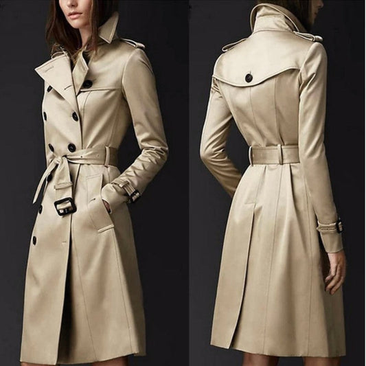 Elegant Fitted Trench Coat with Double Row of Buttons