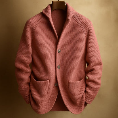 Ribbed Shawl Collar Cardigan Jacket with Patch Pockets for Men