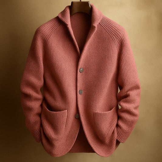 Ribbed Shawl Collar Cardigan Jacket with Patch Pockets for Men