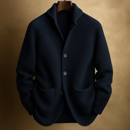 Ribbed Shawl Collar Cardigan Jacket with Patch Pockets for Men