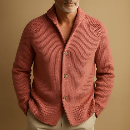 Ribbed Shawl Collar Cardigan Jacket with Patch Pockets for Men